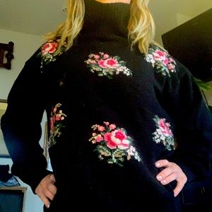Vintage floral print turtleneck sweater